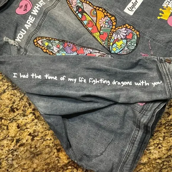 Dollhouse Taylor Swift Lover Denim Jacket Women 3X Hand Painted Custom Swiftie - Picture 5 of 9